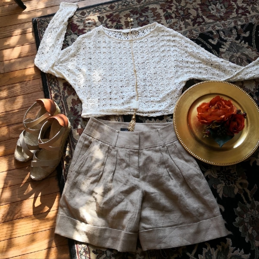 Epoca High Brand Quality Khaki Beige Linen Short Pants